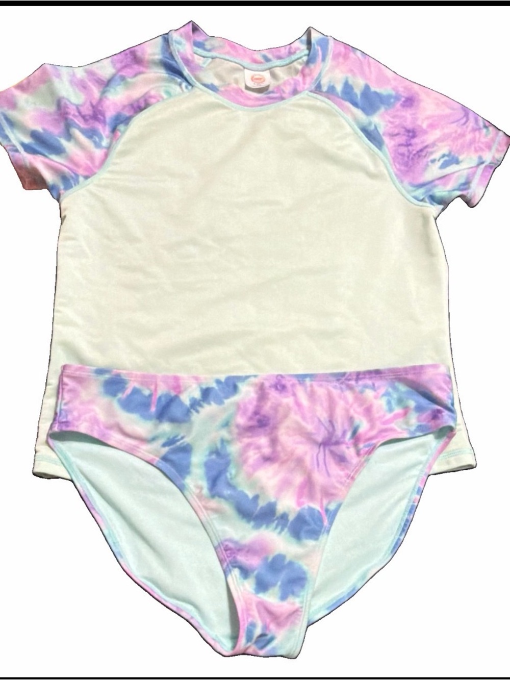Wonder Nation Girls Two-Piece Tie-Dye Rash Guard Set - Pink, Purple & Blue XL